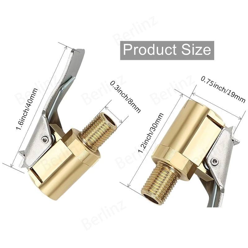 Tire Air Chuck With Clip Adapter Brass Locking Tire Inflator Nozzle Adapter Suitable For Vehicle Inflation Pump Connection