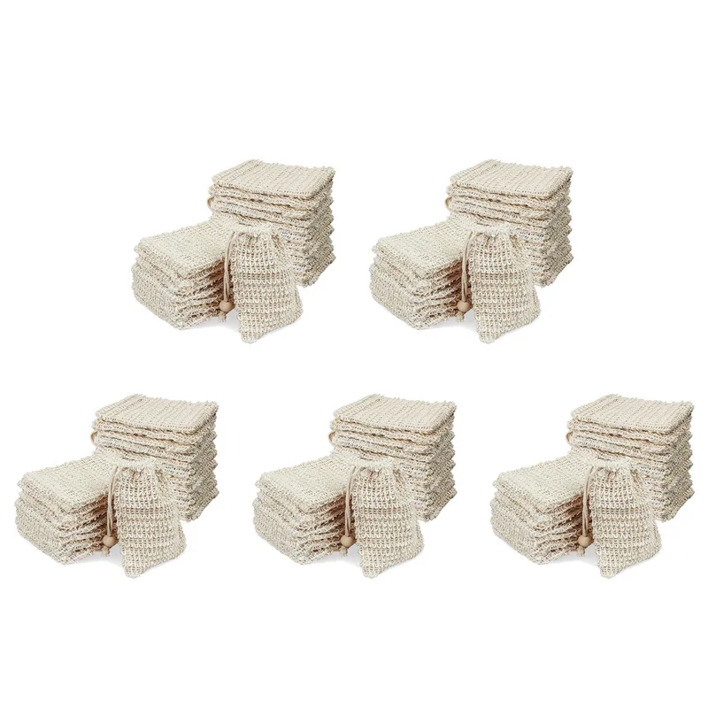 AT29-100 Pack Soap Exfoliating Bag,Soap Saver Made Sisal Mesh Soap Bag Bar Soap Bag With Drawstring For Bath & Shower Use