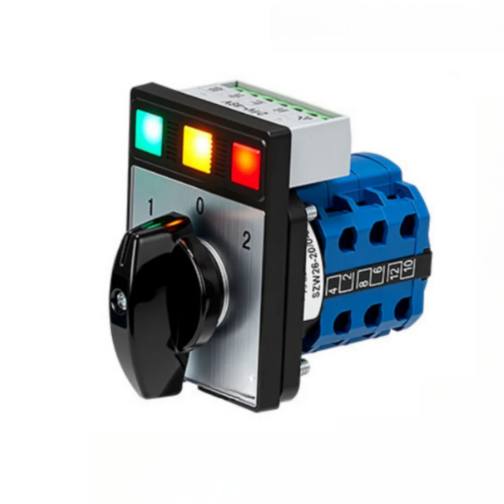 SZW26 20A 3 Position 3 Section Illuminated Changeover Switch 1-0-2 Cam Rotary Selector With Light Indicator