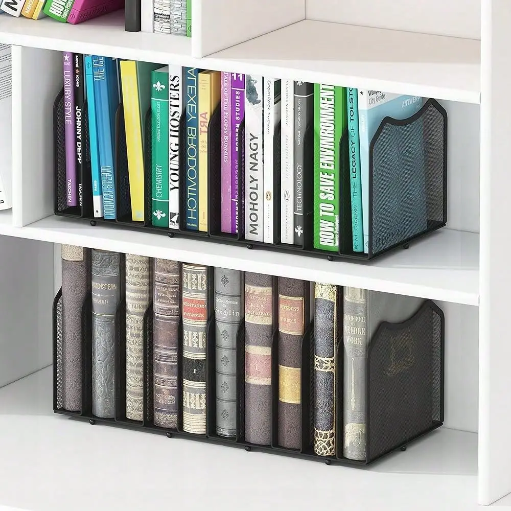 

Trending Mesh Desktop File Sorter Organizer, 5Section Bookshe For Desk Home Office, Black