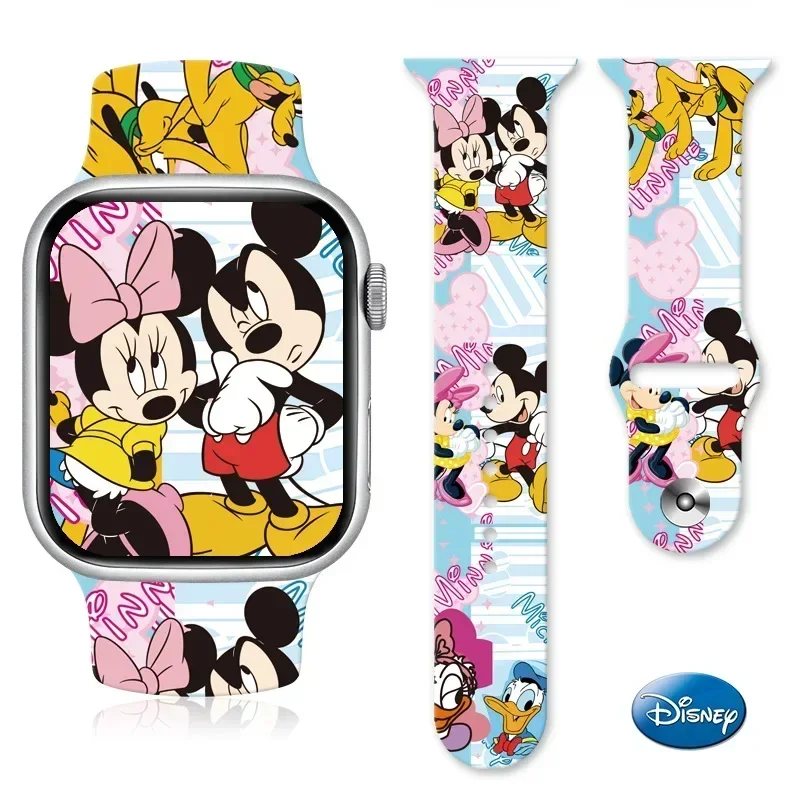 Disney Mickey Minnie Mouse Watchband Soft Silicone Strap for Apple Watch 49mm 45mm 44mm 42mm 40mm 41mm Anime Accessorie Bracele