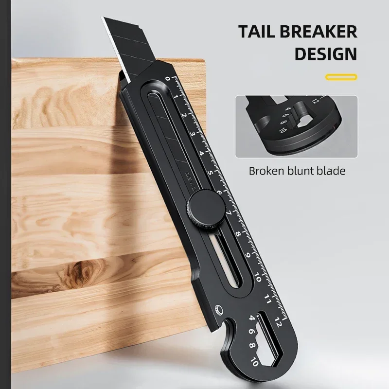 6 in 1 Multi-function Stainless Steel Utility Knife Tail Break Design/Ruler/Bottle Opener Retractable Box Cutter DIY Hand Tool