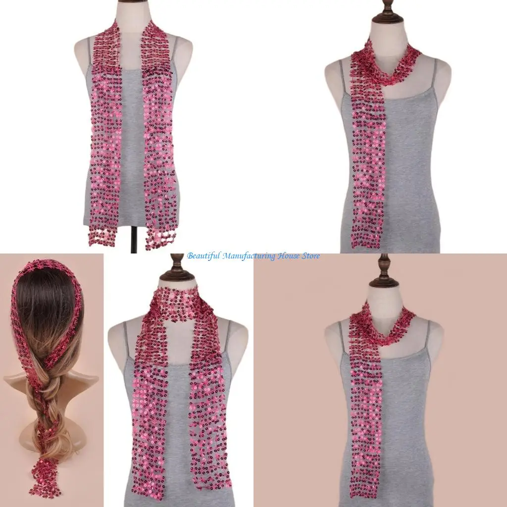 

E56A Blingbling Scarf for Women Full Sequins Wide Long Chain for Nightclub Proms