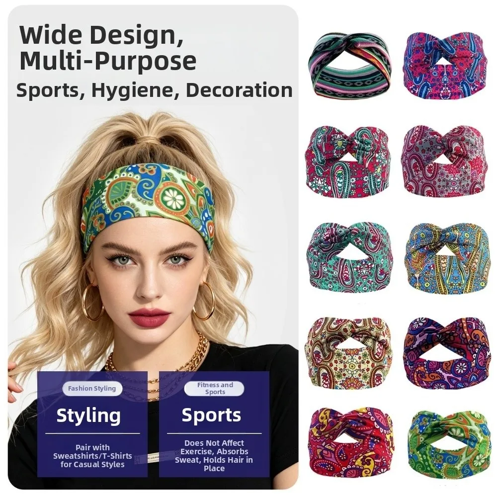 New Sweat Absorbent Bohemian Yoga Elastic Headband 10*25cm 10 Colors Outdoor Hair Ties Headscarf European Wash Face Headband