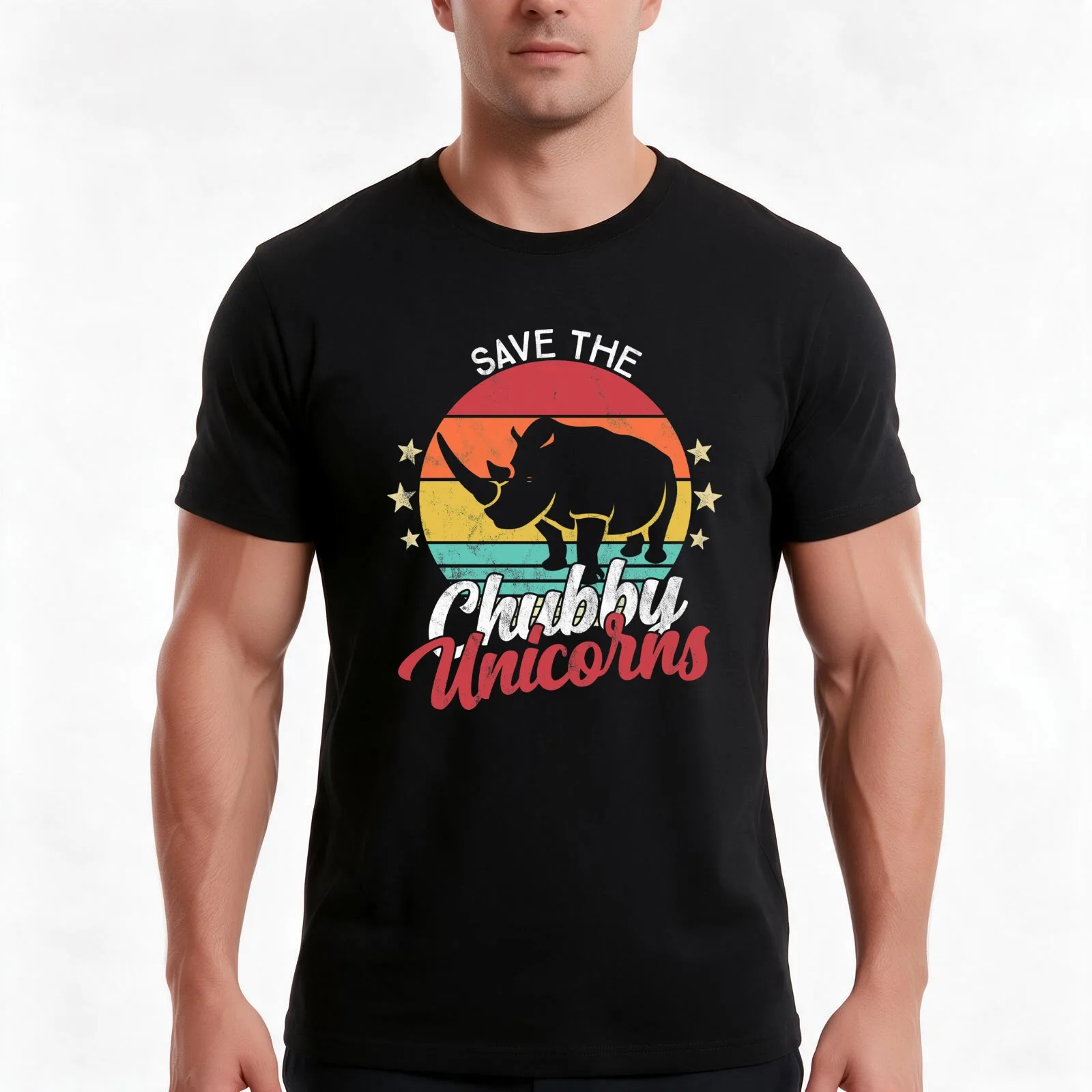 Unicorn Fat - Save The Chubby Unicorns Vintage Rhino Funny T-Shirt Summer Casual Cotton Tee Oversized Streetwear Tops
