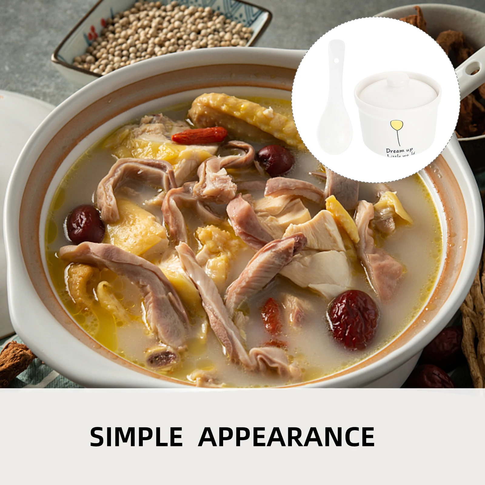 

Ceramic Soup Pot Stewing Bowl Colored Printing Lid Multi-Function Storage Container Practical Stew Cup