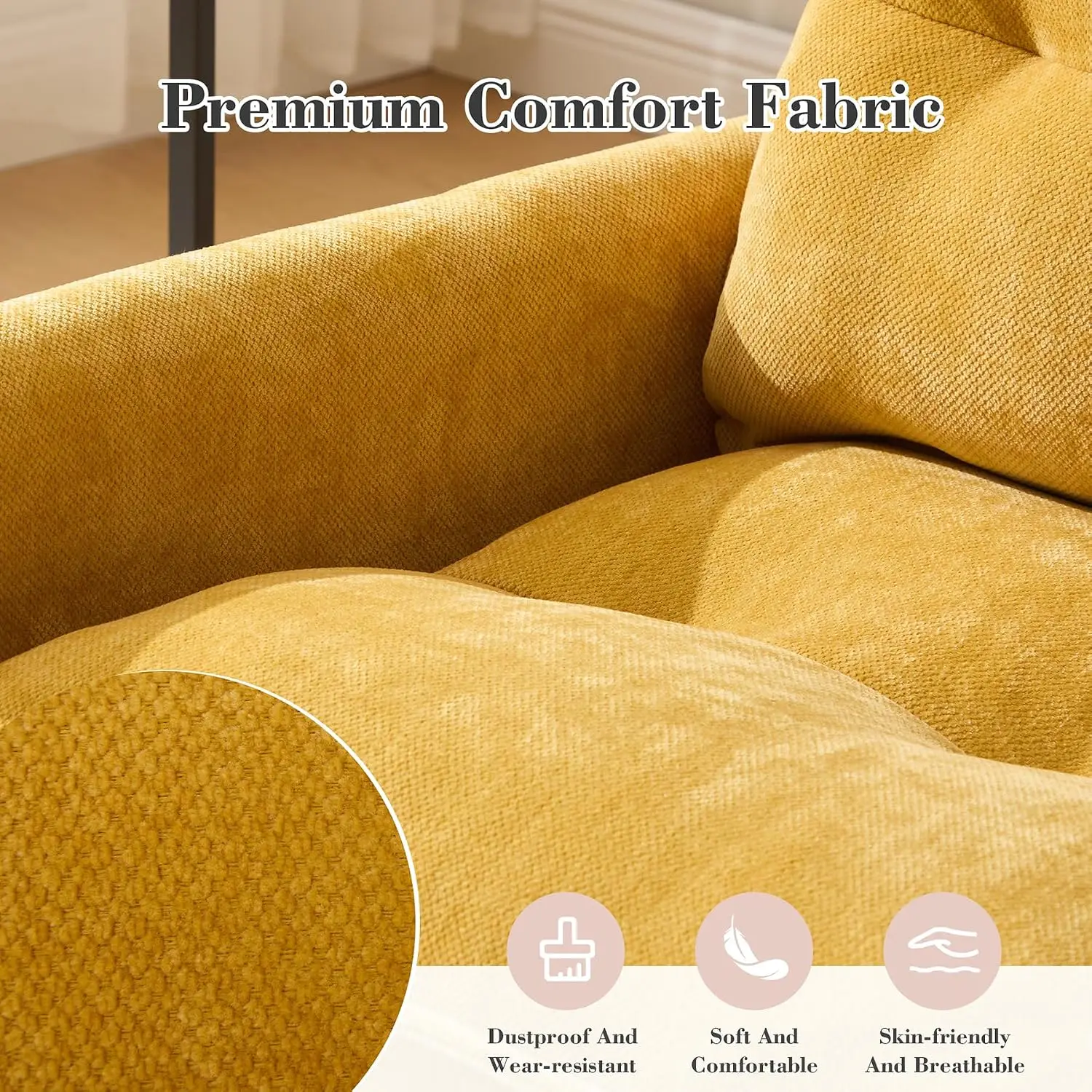 Swivel Barrel Chair Set of 2, 360° Square Upholstered Armchair for Living Room Bedroom Reading, Chenille, Yellow, Customized