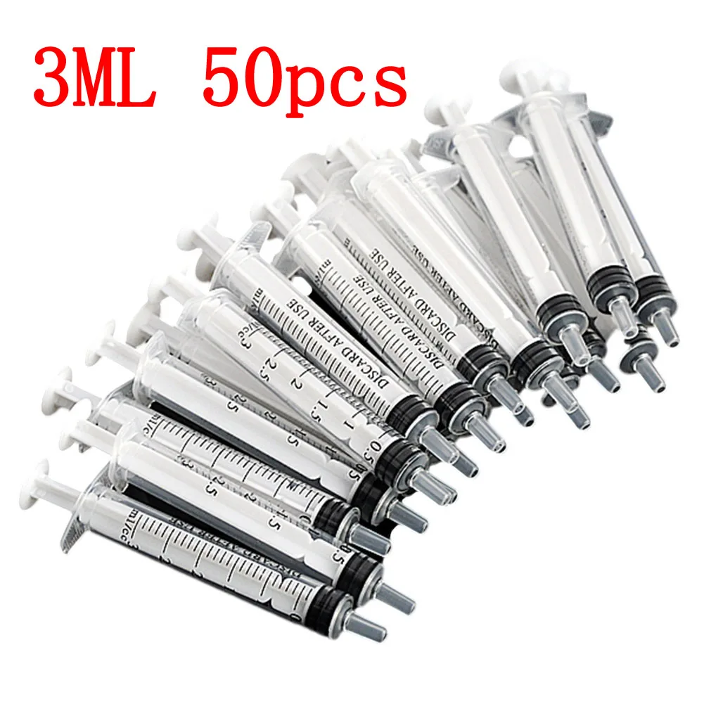 3ML 50Pcs/Set Small Nutrient Syringe Plastic With OPP Bag Disposable NO Needles Injectors Ink Pets Feeding Kithchen Glue Tool