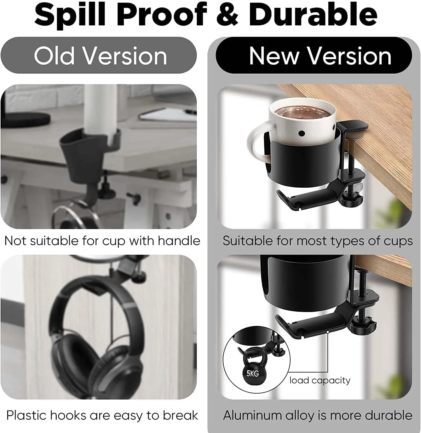 360° Rotating Desk Holder, Desk Cup Holder ,Clamp On Desk Organizer,Gaming Desk Accessories