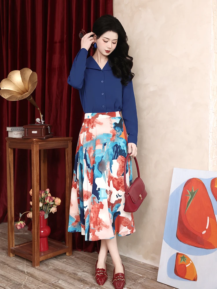 

Элегантная свободная повседневная рубашка с длинным рукавом и воротником, для деловых встреч и поездок на работу, весна-осень, винтажный стиль, из полиэфирного волокна