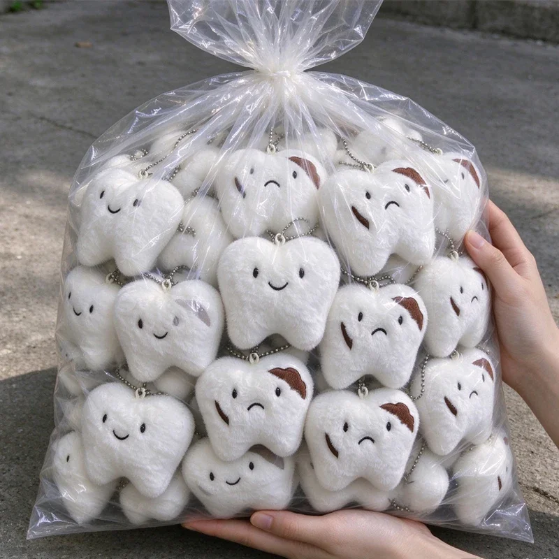 Cute Teeth Plush Toy Cartoon Wisdom Teeth Pendant Soft Stuffed Doll Keychain Car Key Ring Backpack Bag Decor