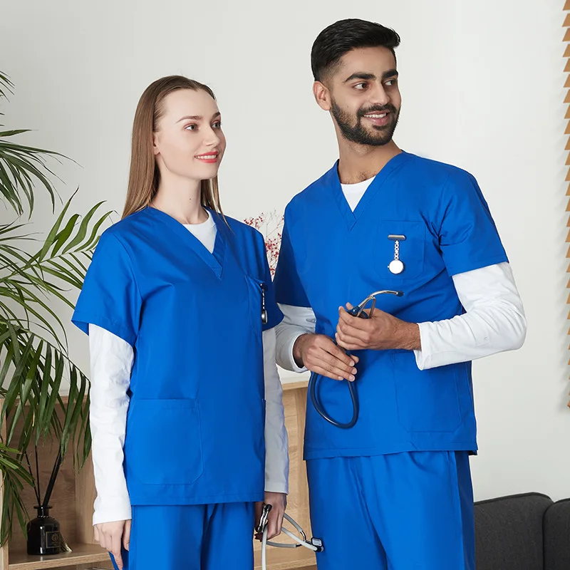 Anesthesiologist Surgical Gown Short Sleeve Scrub men's V-neck Pharmacy Suit Dentist Hospital Doctor Nurse Work Clothes Unisex