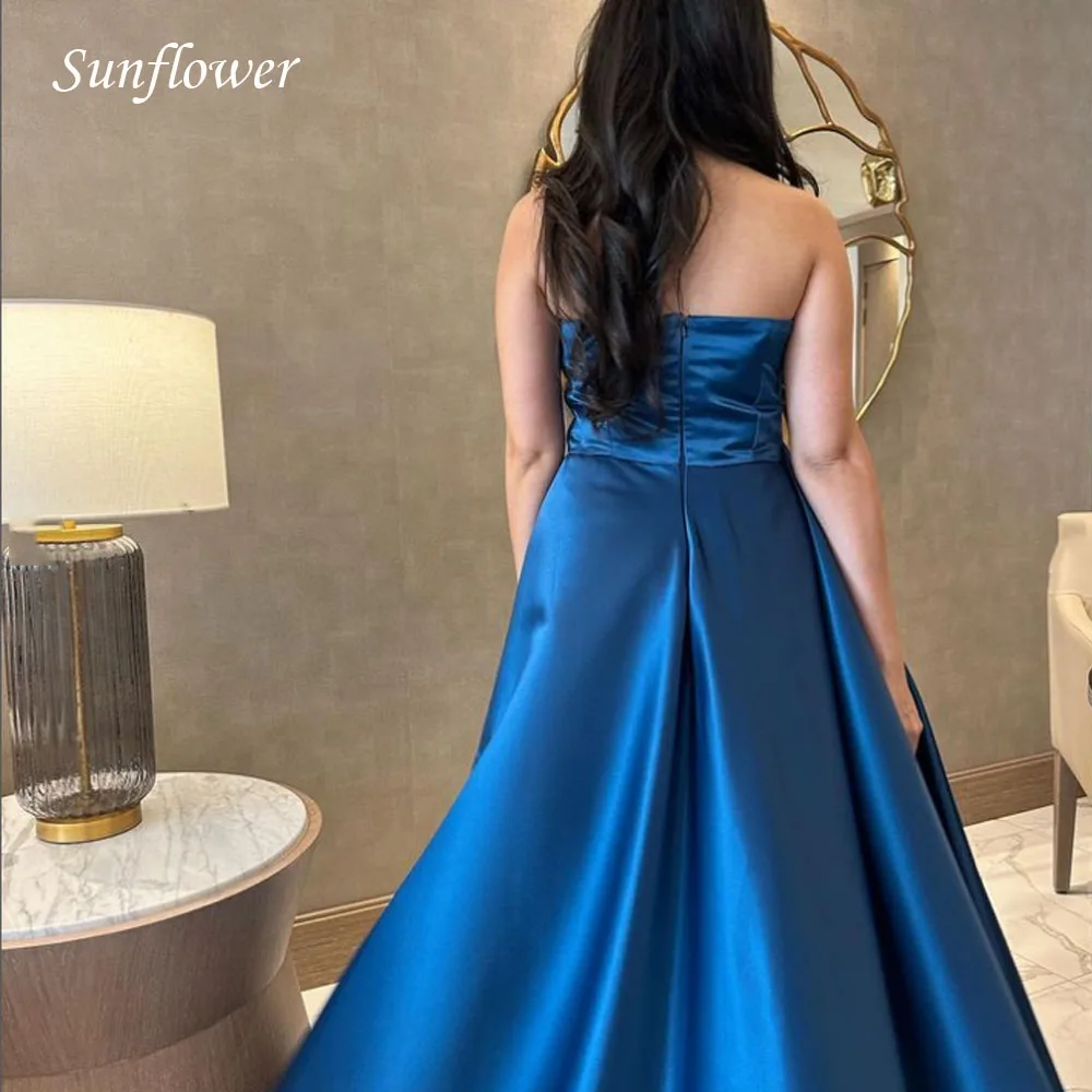 Sunflower-vestido de fiesta de satén con abertura escalonada, traje de noche hasta el tobillo de sirena, sencillo y sin tirantes, gama alta, personalizado, 2023