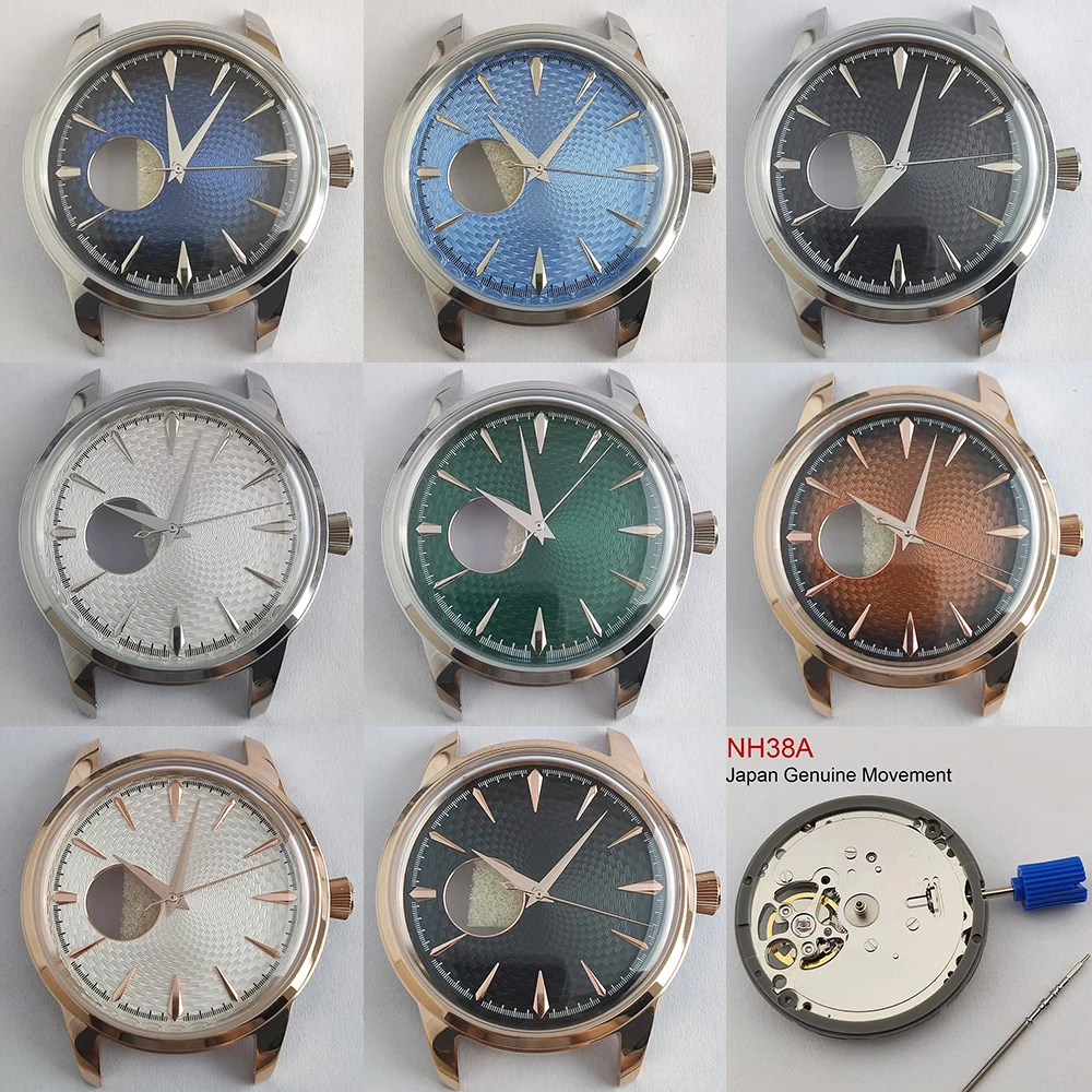

NH38 case Men's Watch 35mm Dial Silver Rose Bubble Crystal custom logo Watch Accessory for NH35/ Movement