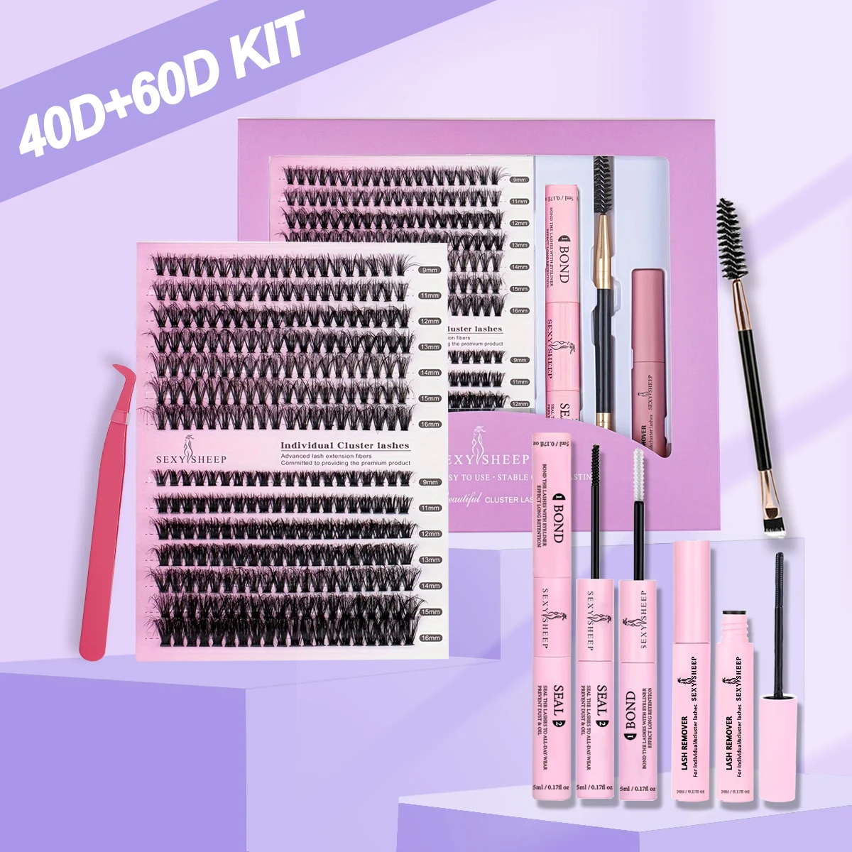 DIY Wimpernverlängerungsset, 280 Stück, Wimperncluster, individuelles Wimpern-Set mit Wimpernbindung, Dichtung und Wimpernpinzette, Bürste und Entferner