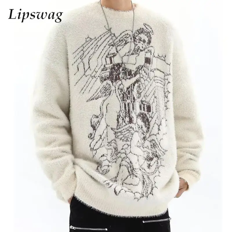 

Streetwear Vintage Mens Knit Sweaters 2026 Spring Fall Fashionable Pattern Crochet Knitted Pullover Tops For Men Casual Sweater