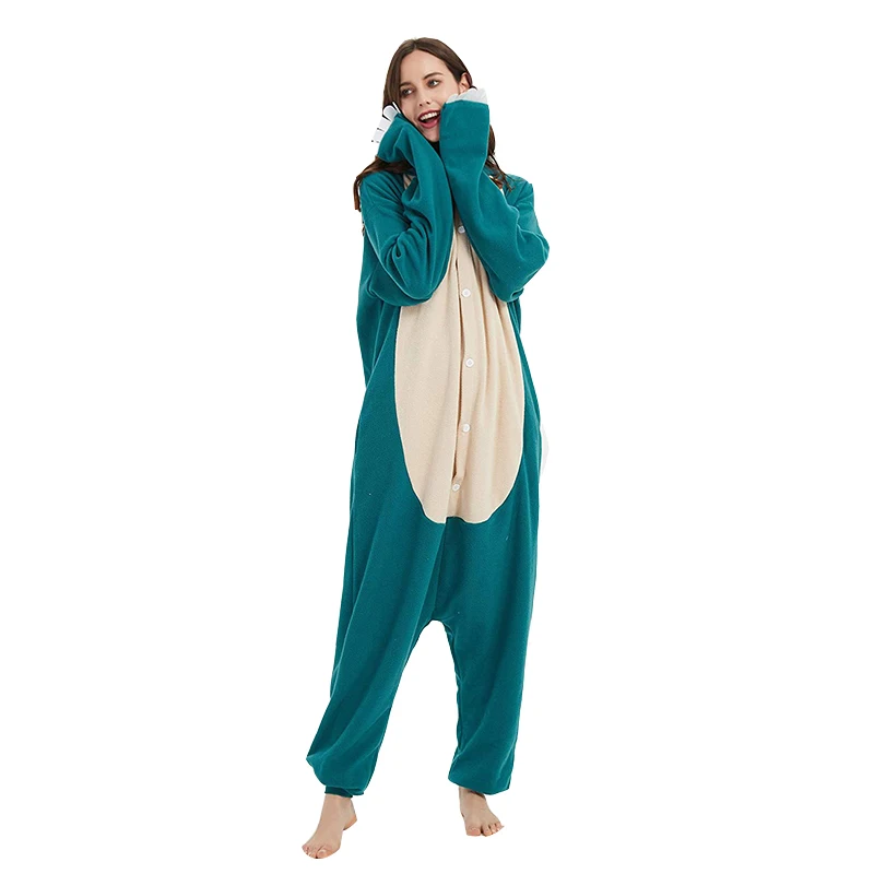 Snorlax Onesie Cosplay Kostüm Weihnachtspyjama Fleece Damen Einteiler Kigurumi Ganzkörper-Pijama Anime Ganzkörperanzug – Detail 3