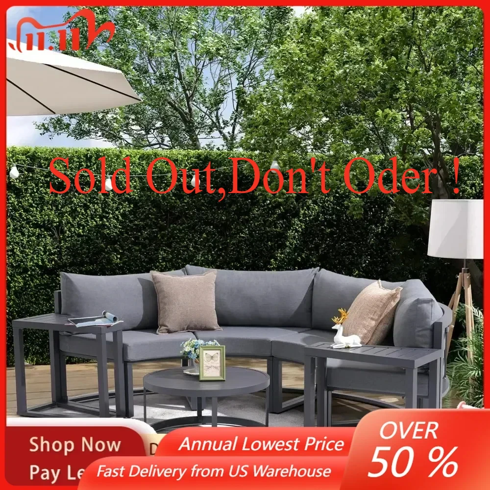 

7-Piece 4 Person Outdoor Deep Seating Conversation Set with Waterproof Cushions Grey Modern Polyester Free shipping