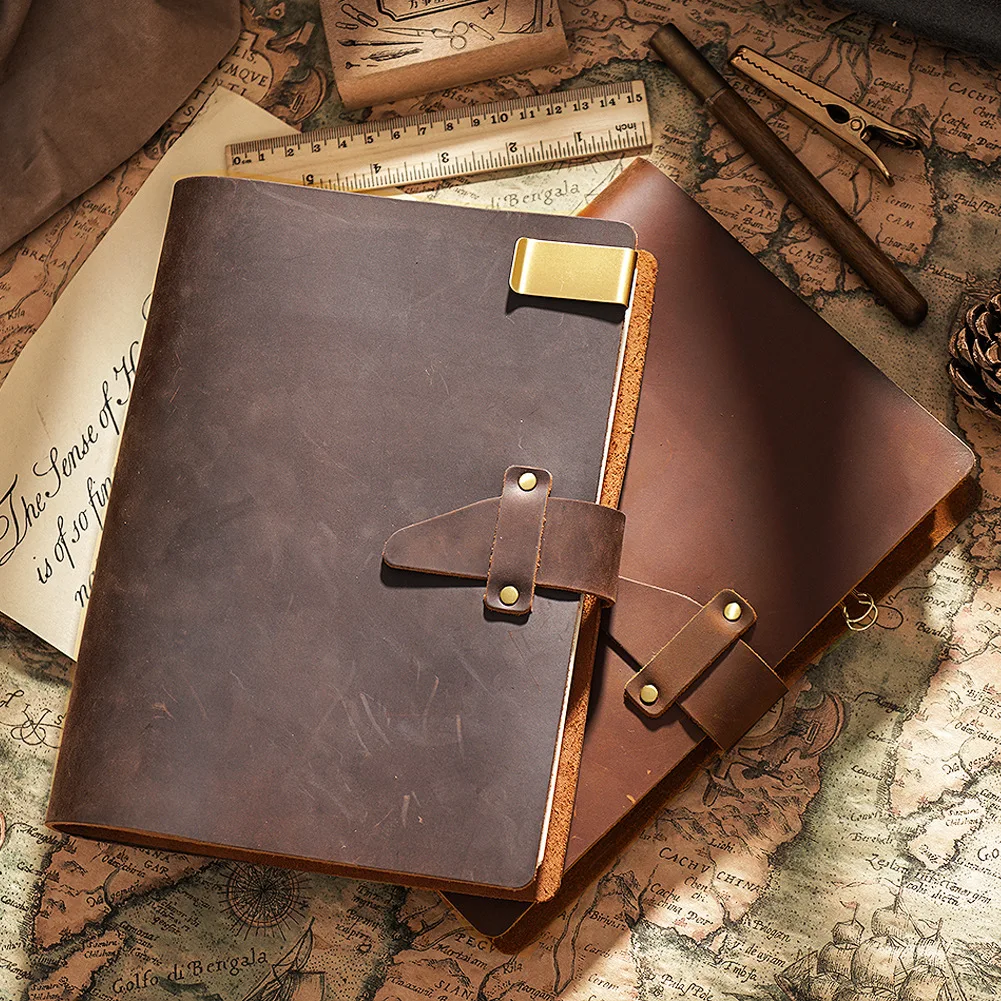 Vintage Crazy Horse Leather Loose Leaf Notebook A5 A6 A7, 96 Sheets Refillable Journal, Handmade Leather Diary for Travel Office