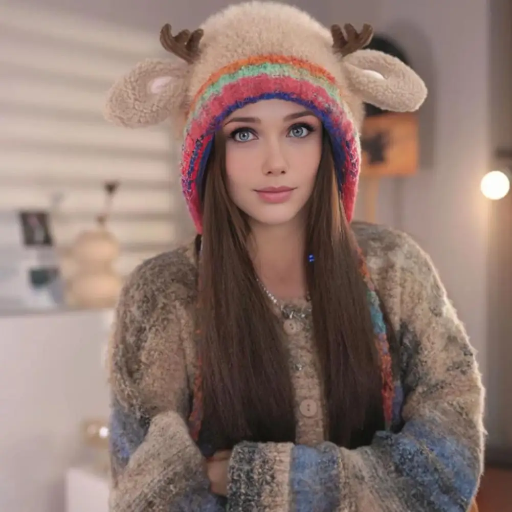 Knit Hat Festive Christmas Deer Hat Handbag 2-in-1 Reindeer Cap Windproof Lightweight Knit Winter Accessory Storage Gift Knitted