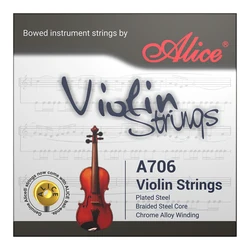 Alice-Cordes de violon professionnelles A706, noyau en acier tressé, acier inoxydable importé, jeu A pour violon, taille 4/4, 3/4, 1/2, 1/4, 1/8