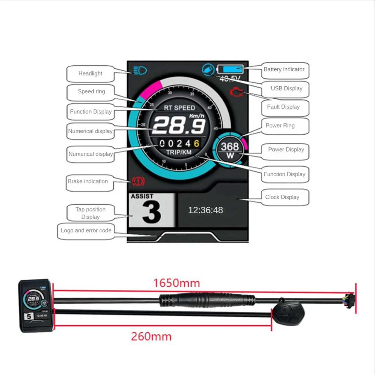 Protocol Lithium No.2 Protocol 3.5Inch Tft Ukc1 Kleurrijke Display 36V 48V 60V 72V Voor Sabvoton Controller, Wp Connector