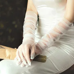 Gants Longs en Dentelle et Tulle pour Femme, Mitaines Sexy en Maille Blanche, Protection Solaire d'Été pour la Conduite, Coude Fin