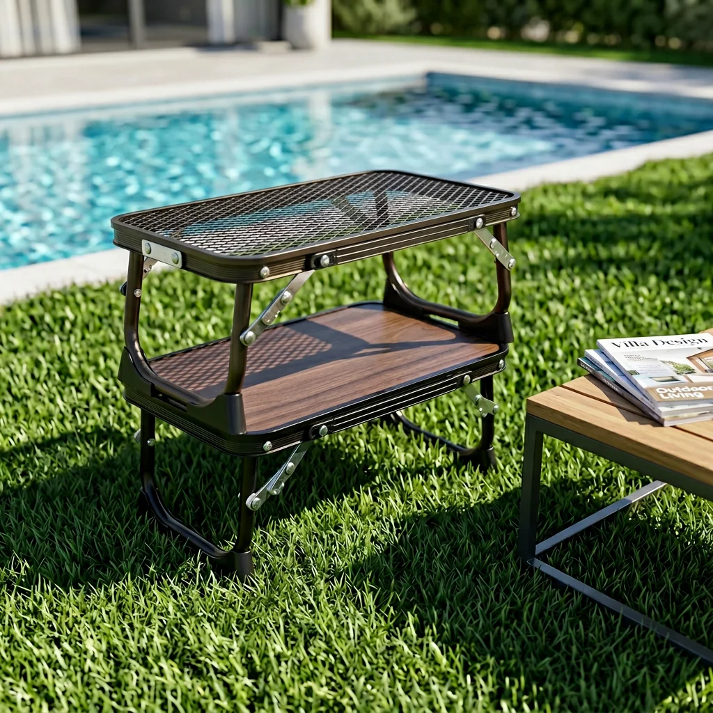 Portable Folding BBQ Camping Table Height‑Adjustable Metal Mesh Top for Picnic Barbecue RV Travel Outdoor Use