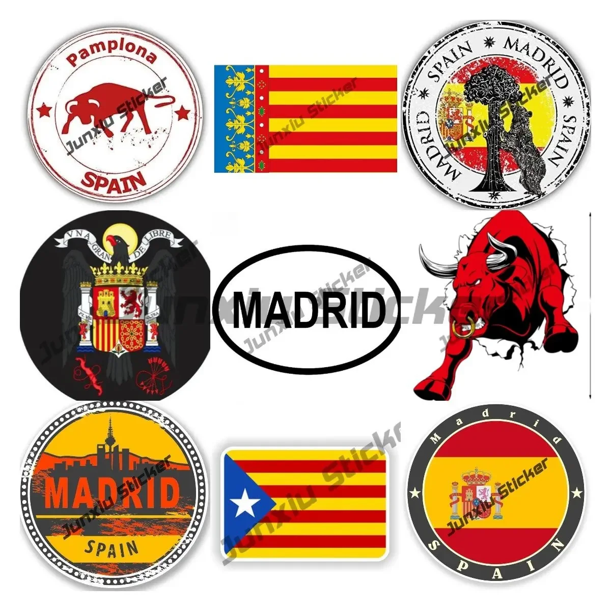 

Spanish Decals Spain Madrid Pamplona Stickers Shield Badge Waterproof Stickers for Car Camper Camping Bike Motorcycle Stickers