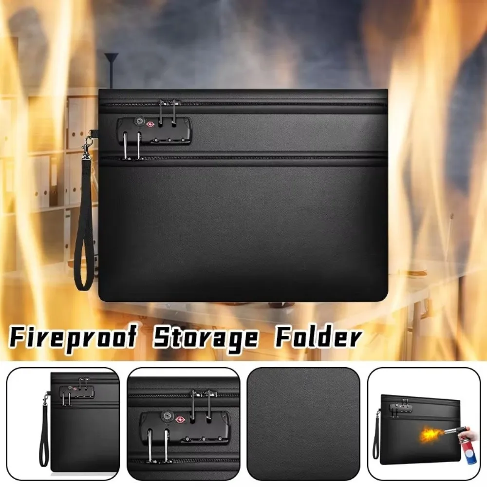 Lockable Fireproof Document Bag Heat-resistant Waterproof Safety File Folder Dustproof Protective File Organiser Receipt