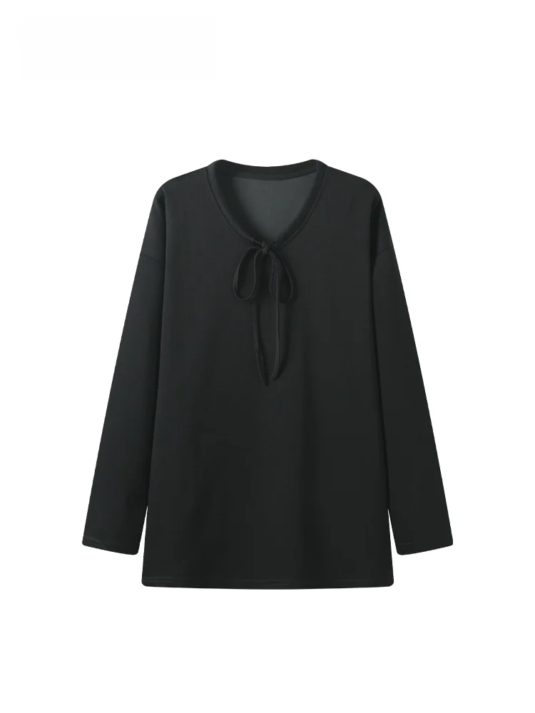 

Свободная повседневная футболка с длинным рукавом и V-образным вырезом, больших размеров, женская, весенняя, модная, универсальная, удобная, из полиэфирного волокна