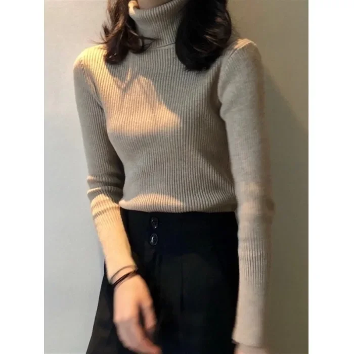 

2025 New Basic Versatile Knitwear High Collar Long Sve Women's Top Trendy Commute Sle Korean Version Slim Fit