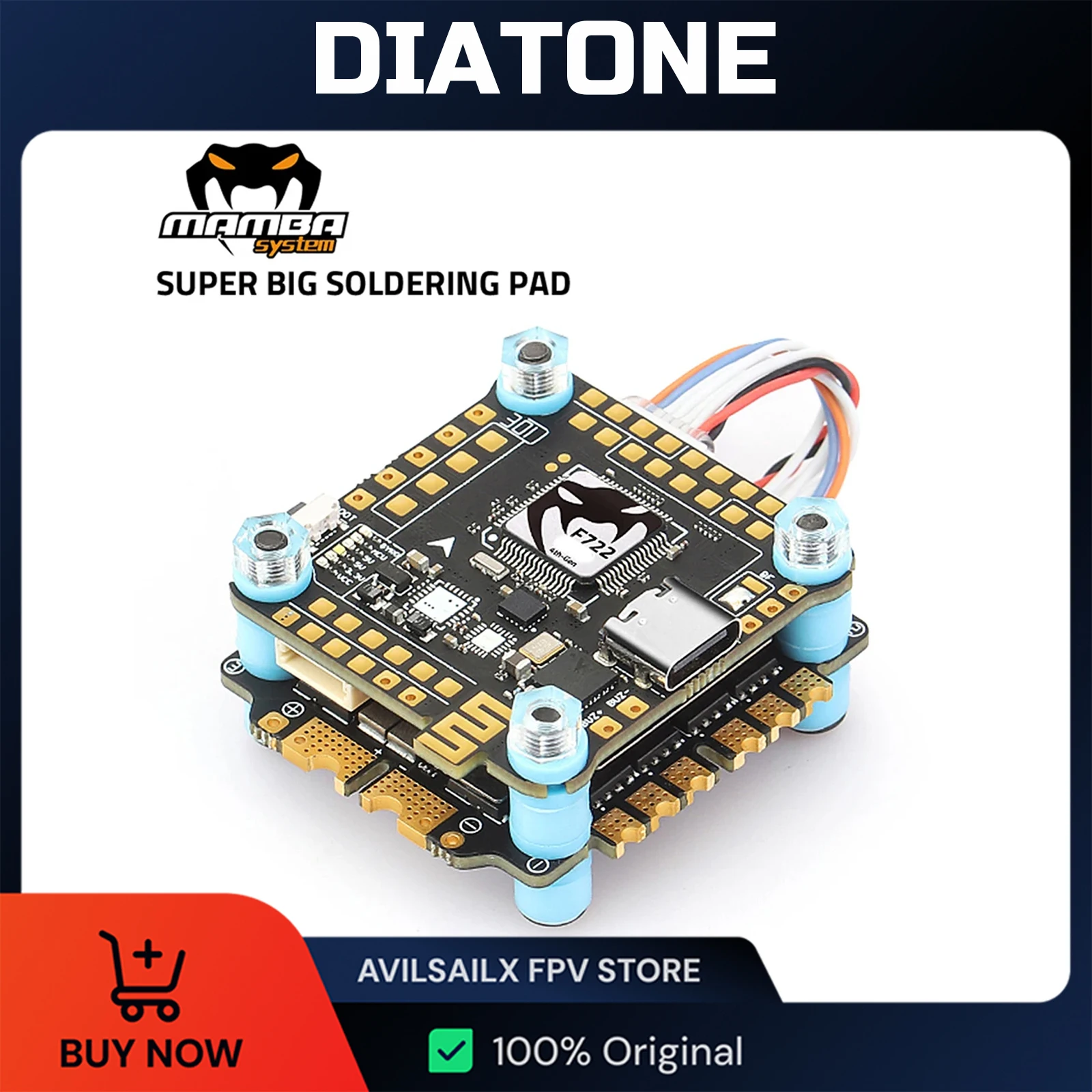

DIATONE MAMBA F722 Flight Controller & 4in1 ESC Combo, F40A BLHeli_32 128k, ICM42688P Gyro, for FPV Drone RC Quadcopter