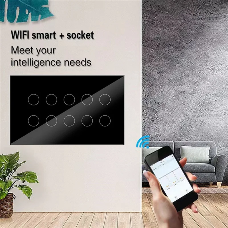 

RISE-WIFI умный сенсорный настенный выключатель прерывателя стеклянная панель 8-банка Tuya Smart Life для Alexa Google Home простая установка черный