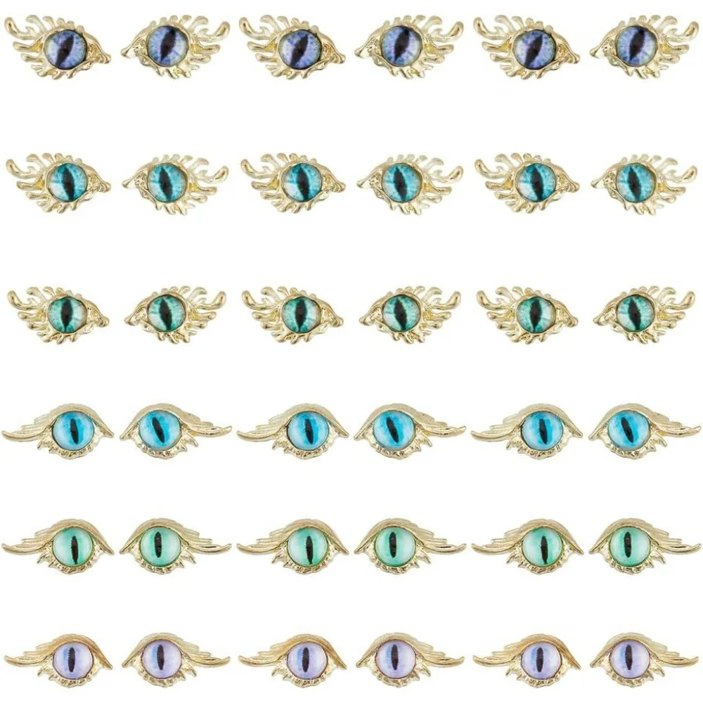 36Pcs 12 Styles Intricate Evil Eye Cabochons Eyes Nail Gems Decorations Lucky Symbolic Manicure Art Charms Bright Gem Shiny Eyes