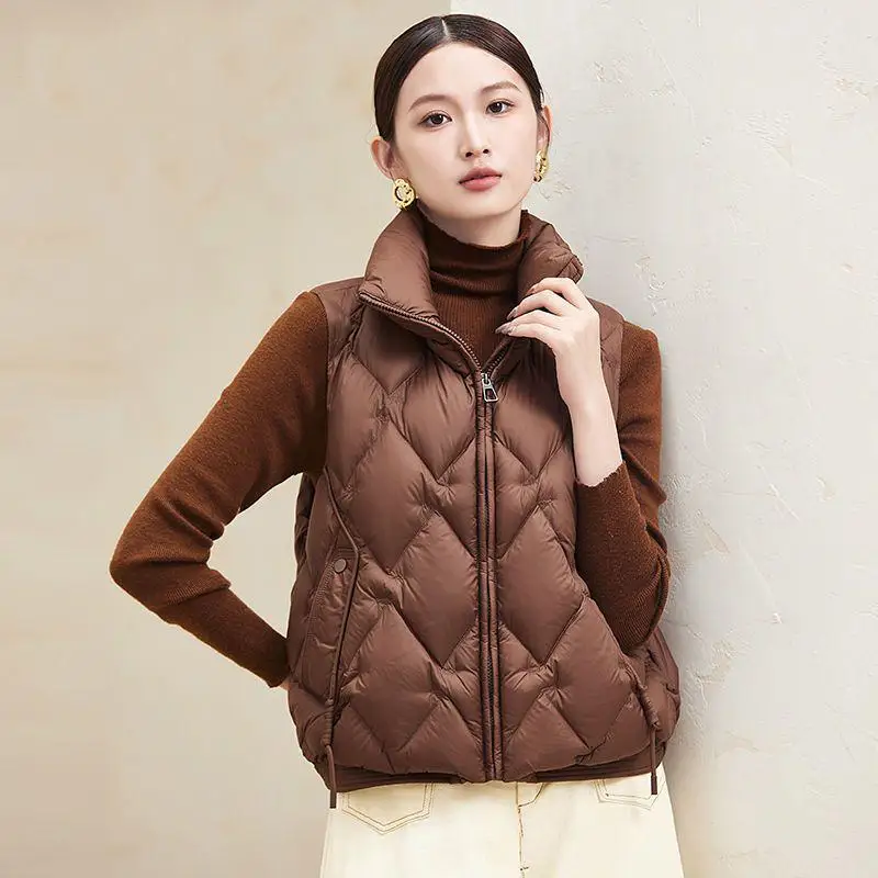 

Повседневный укороченный пуховый жилет с воротником-стойкой, легкий, простой стиль, модный, универсальный, верхняя одежда для женщин