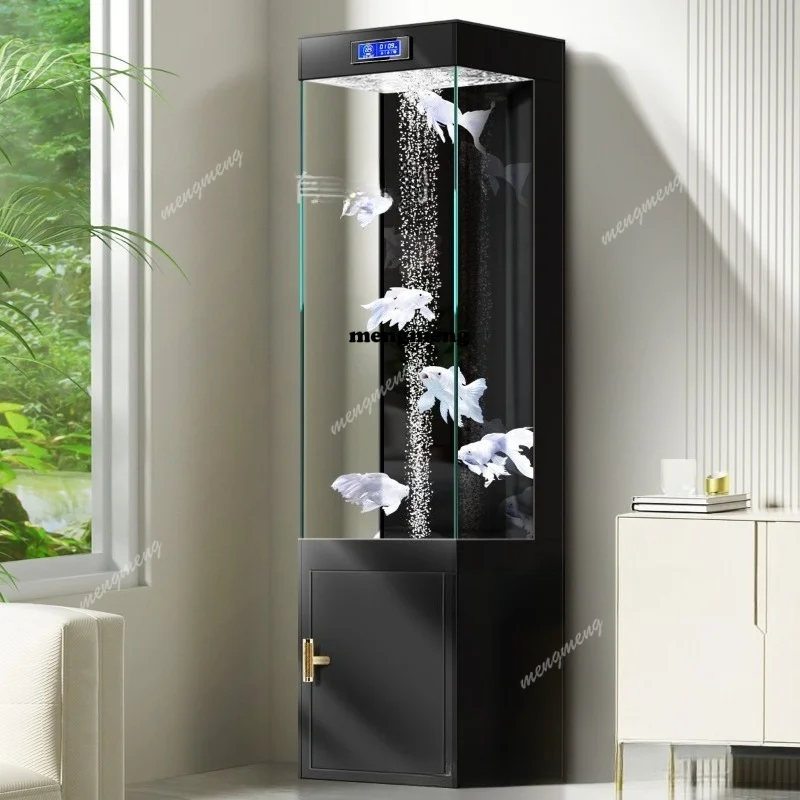 

Living room vertical small fish tank bottom filter integrated with cabinet ultra-white glass goldfish tank 2026 new