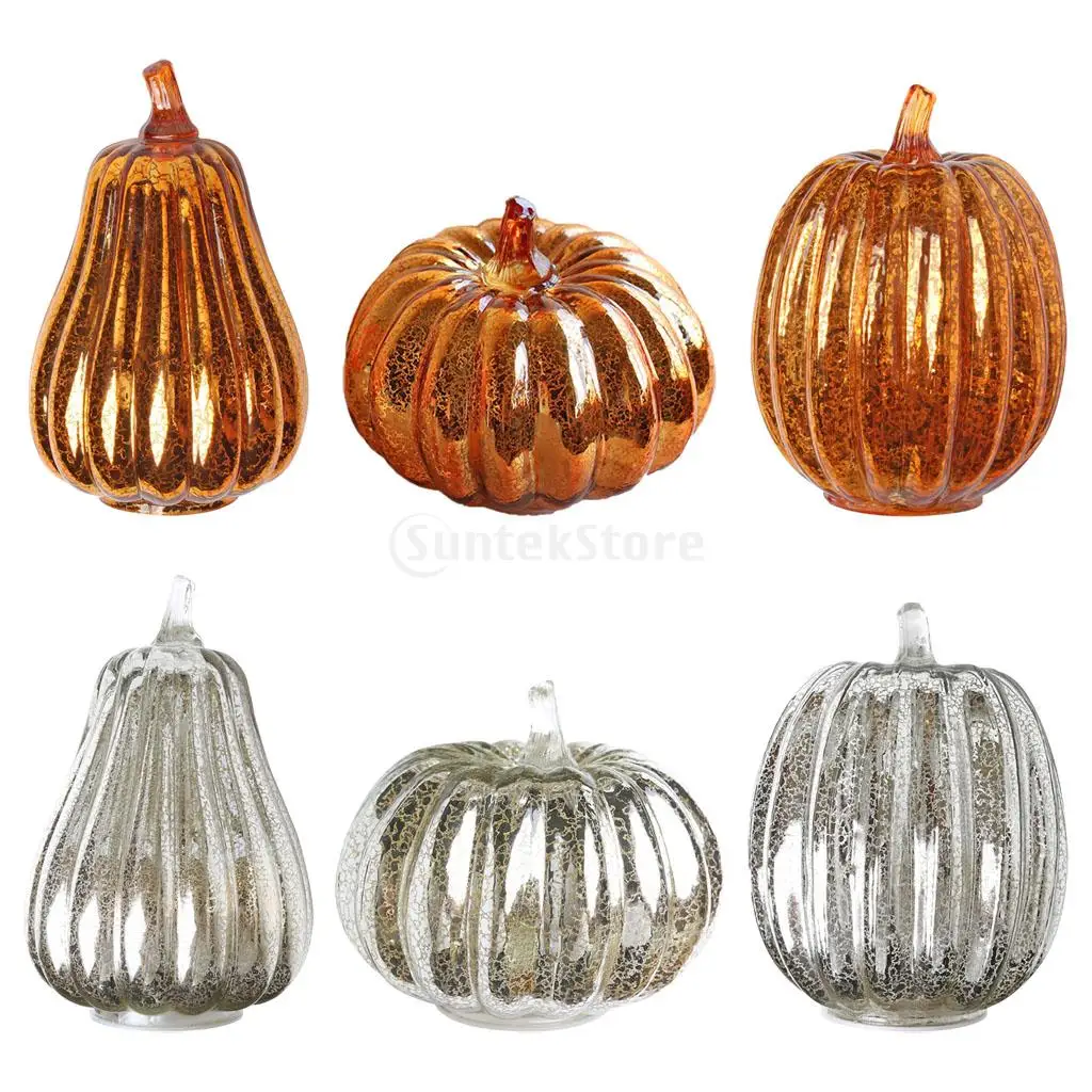 Glass Pumpkin LED Light Glowing Delicate Halloween Decorative Nightlight Party Supplies for Thanksgiving Halloween Decorations