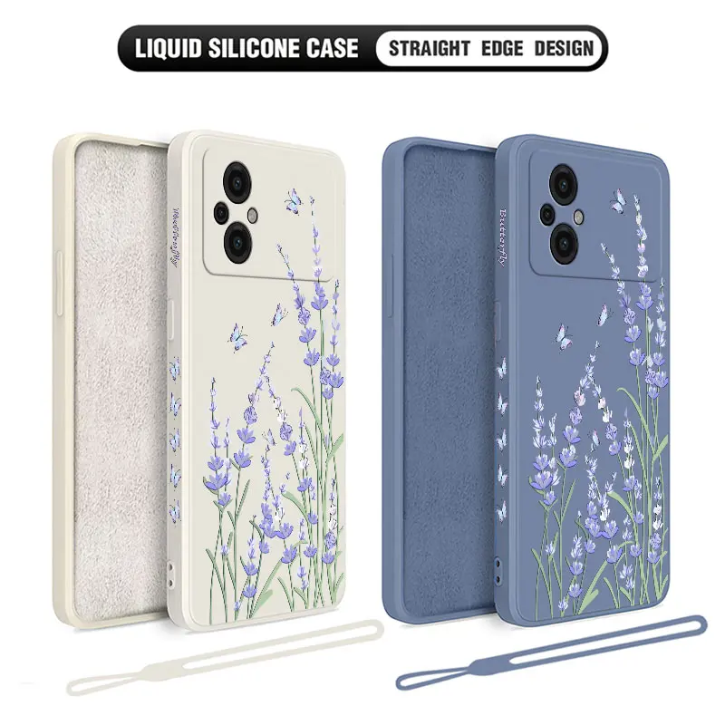 Fresh Lavender Flowers Phone Case For Xiaomi Poco M5 X5 F5 F4 X4 M4 F3 X3 M3 F2 X2 Pro C40 4G 5G GT Liquid Silicone Cover