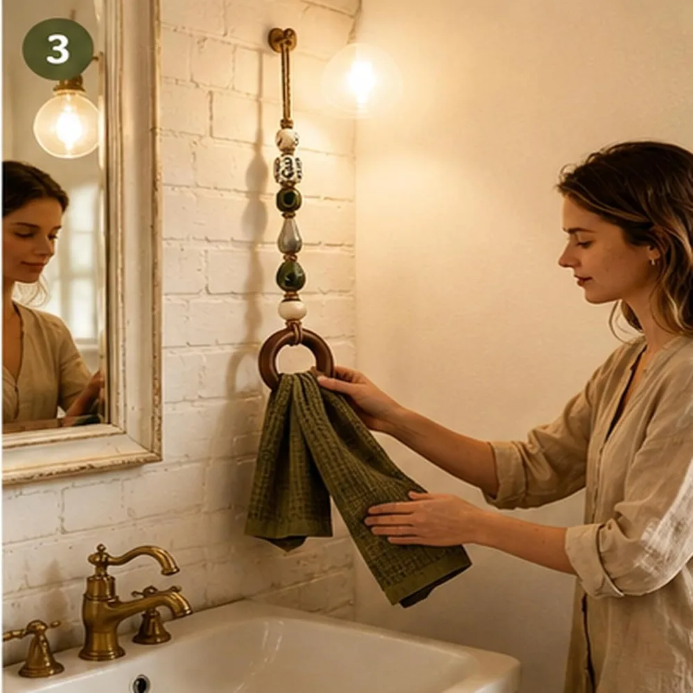 Decorative Bead Towel Hanging Ring Bohemian Style Macaron Bead, Bathroom and Kitchen Decorative Towel Ring