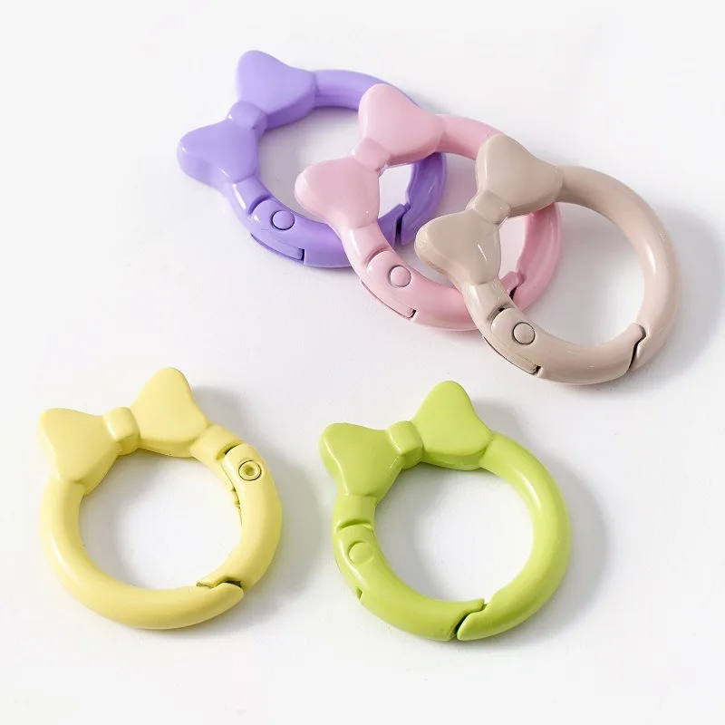 10pcs Bow Color Spring Buckle Bow Tie Open Ring Popular Light Color Spring Ring Keychain DIY Accessories Alloy Connection Ring