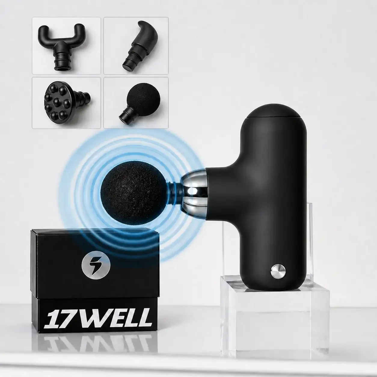 

17Well Portable Massage Gun Deep Tissue Percussion Muscle Massager 4 Heads 4 Speeds