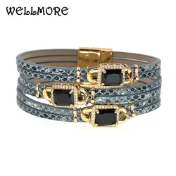 WELLMORE luxury glass braclets for women Boho leather bracelet wrap Magnet bracelet fashion jewelry wholesale