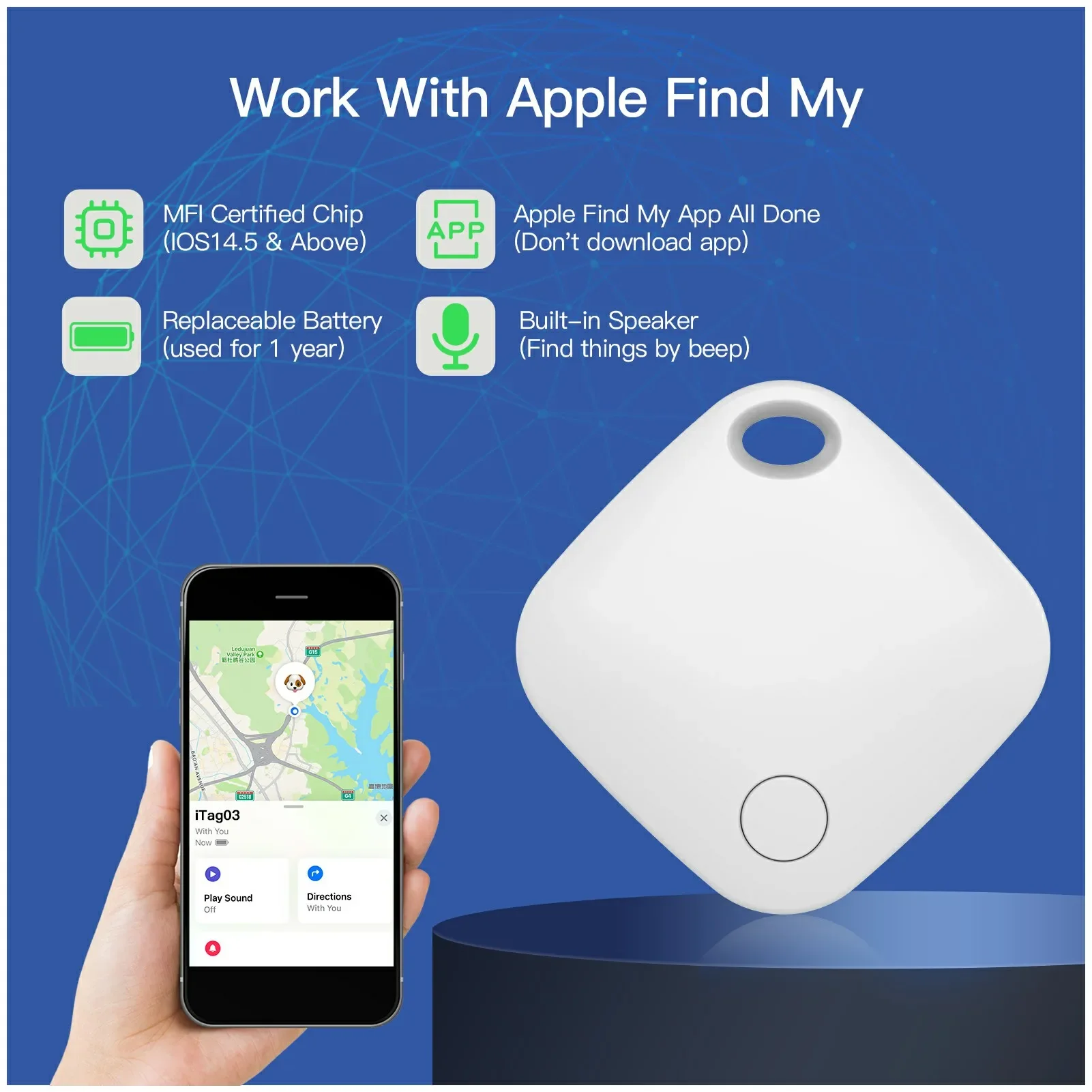 Smart Bluetooth GPS Tracker Work for Apple Find My APP ITag Anti Lost Reminder Device MFI Rated Locator Car Key Pet Kids Finder