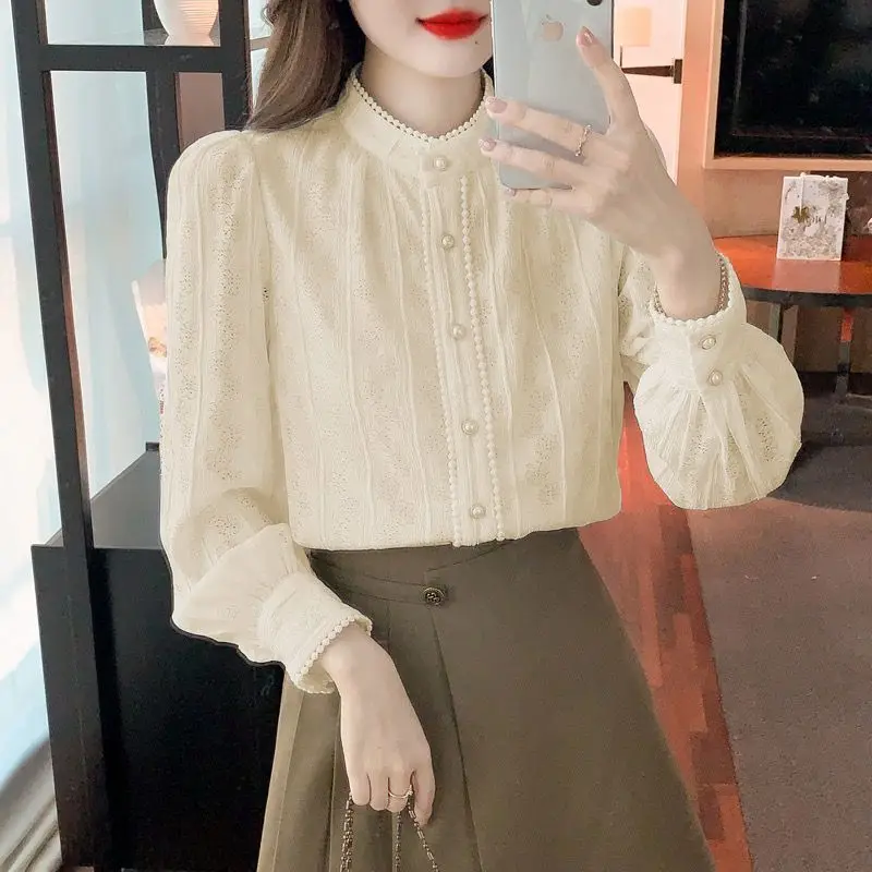 2024 Spring and Autumn New Elegant Women\'s Shirt Long-sleeved Base Shirt Women\'s Loose Chiffon Shirt Inner and Outer Blouse