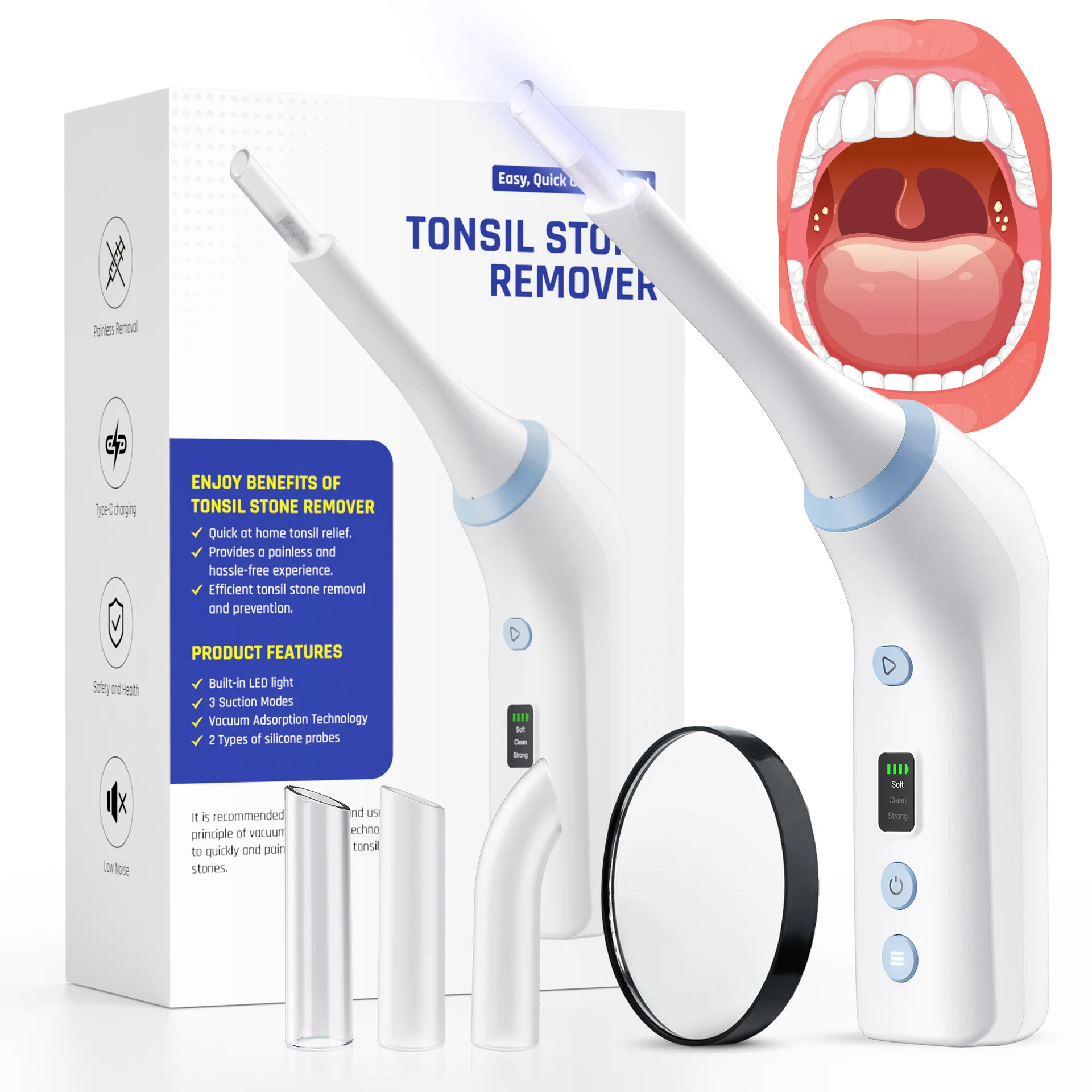Electric tonsil stone absorber Home oral care remover