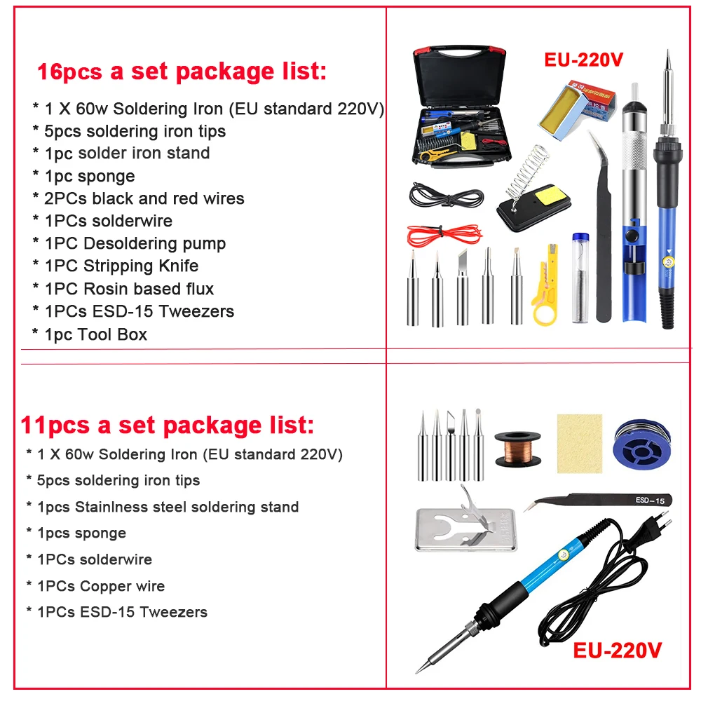 Adjustable Temperature Electric Soldering Iron 220V 60W Multifunctional Welding Solder Rework Station Heat Repair Tools