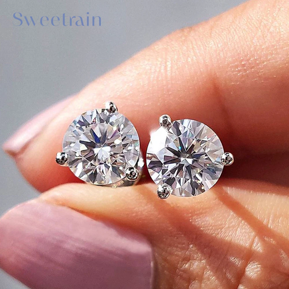 

Женские серьги-гвоздики Sweetrain 0,3-2 карата с муассанитом, цвет D, стерлинговое серебро 925 пробы, 3-зубчатые серьги-гвоздики с бриллиантами, свадебные ювелирные украшения