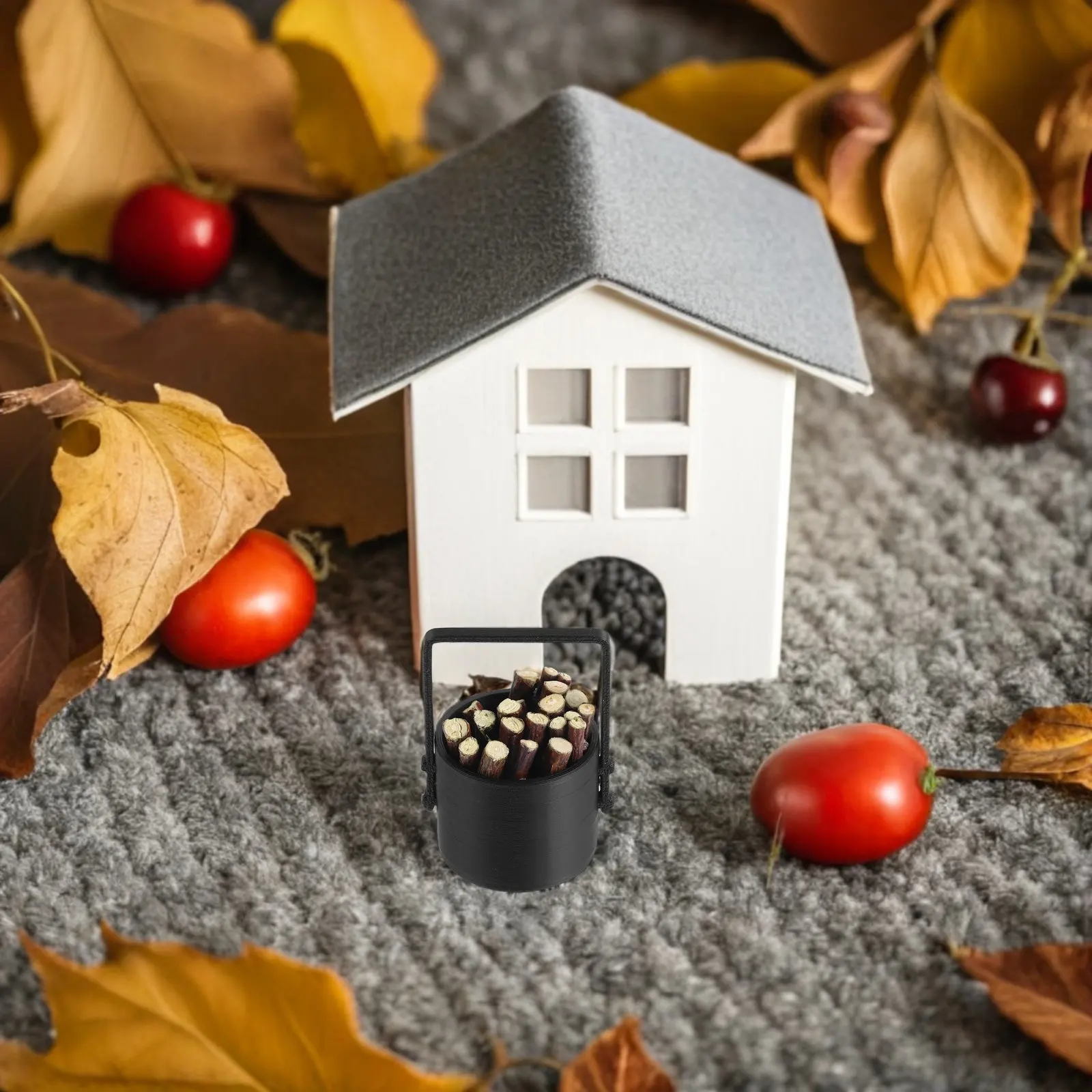 

1Set Miniature Firewood Bucket Black 1:12 Scale Mini Fire Log Holder Dollhouse Fireplace Accessories Living Room Kitchen Scene