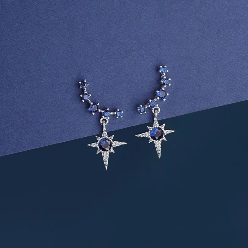 Minar Высокое качество синего цвета Starburst CZ циркон длинные висячие серьги корейская мода розовое золото латунь звезда свадебная вечеринка ювелирные изделия